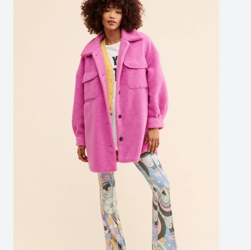 New Anthropologie Avec Les Filles Teddy Sherpa Jacket Pink Petunia Size M | NWT - Picture 1 of 8